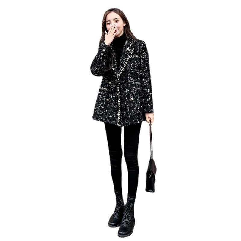 Womens Loose Fit Plaid Wool Coat