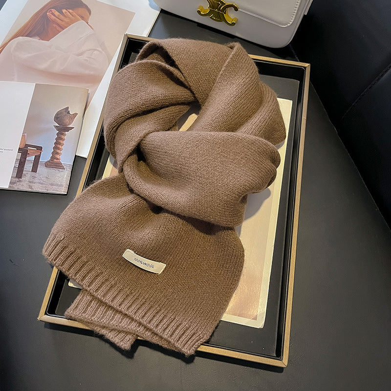 Womens Solid-Color Knitted Sheep Wool Scarf
